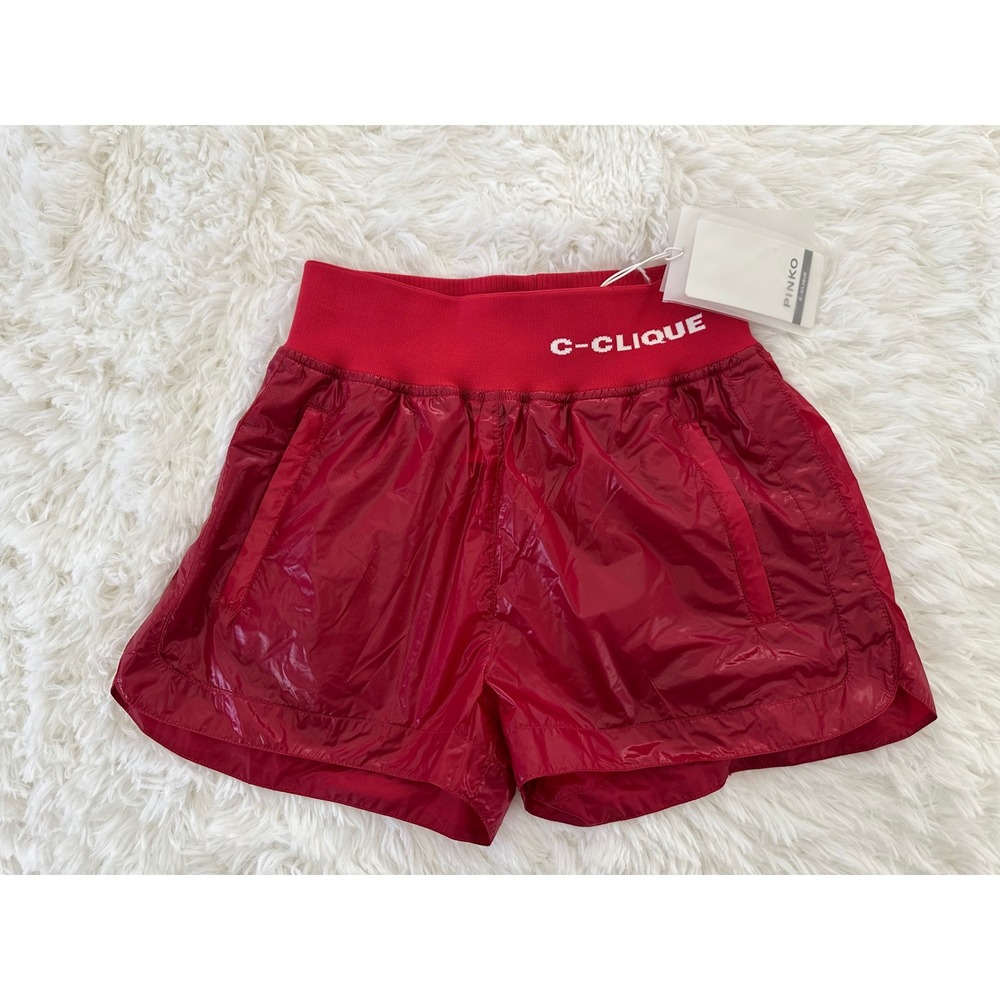 PINKO‎ C-Clique Laminated Shorts Red Tecno Laque Shorts High Waist NWT size XS